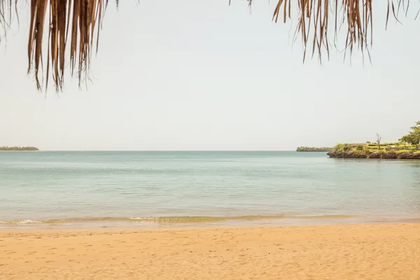 El mar en calma visto desde bajo un techo de cana