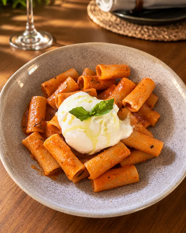Rigatoni al pomodoro con burrata