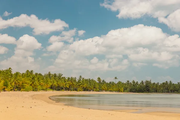 El arco de arena de Playa El Estillero bajo grandes cúmulos